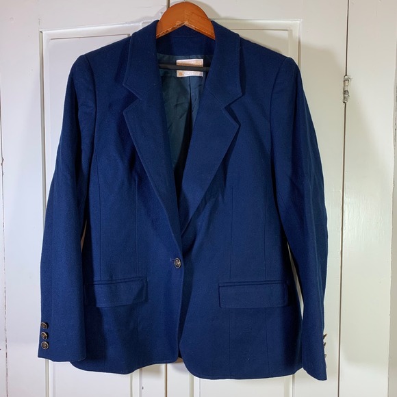 Pendleton Wool Blazer Jacket Blue Gold Buttons Vintage USA Equestrian Retro Prep - Picture 1 of 16